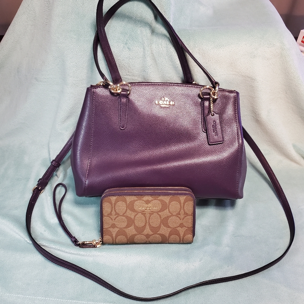 Coach Purse & Wristlet Dark Purple